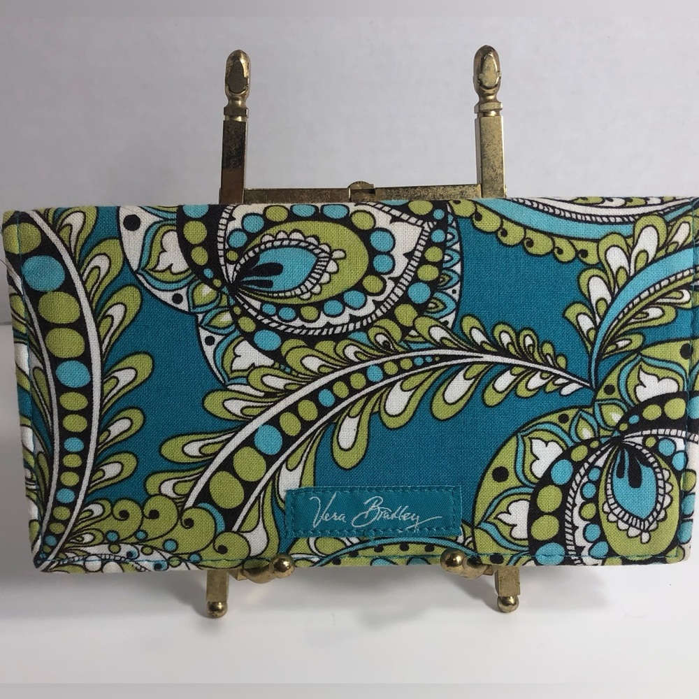 3 Retired Vera Bradley Peacock Pattern - Tote, Wristlet Purse and Checkbook Case - Picture 2 of 16